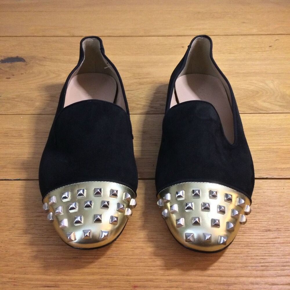 J. Crew Darby gold studded suede loafer black leather 8.5